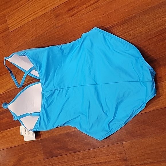 NWT LA BLANCA keyhole twist slimming one piece turquoise size 10 - Picture 4 of 4